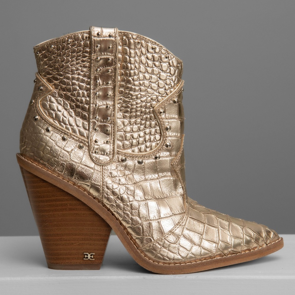 Sam Edelman Boots Sz 7 Gold Croc Studded‎ Western Chic Boots Glam Rock Festival
